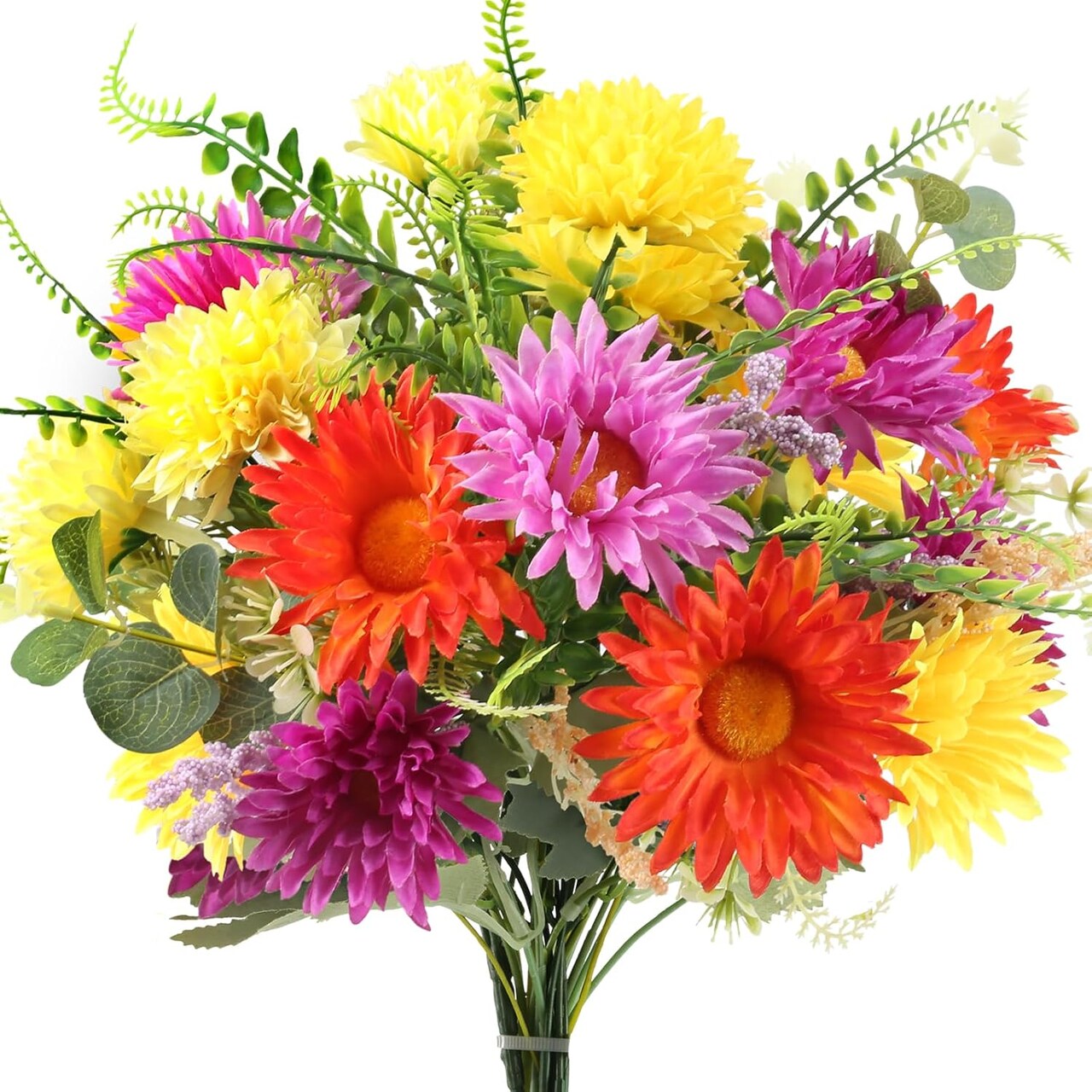 Artificial Gerbera Daisy & Silk Flower Bouquet – Faux Mixed Flowers for Cemetery, Home, Wedding, Table, and Indoor/Outdoor Decoration (13.38in, 8 Pieces)